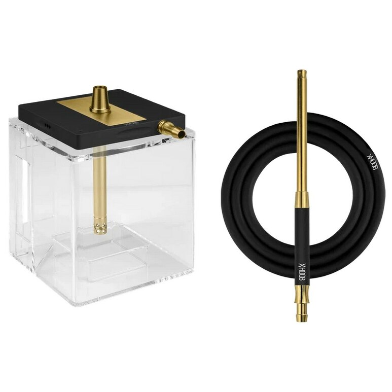 Hookah Hoob - Atom (Black / Gold components / Transparent Flask)