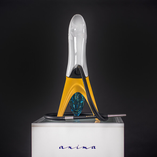 Hookah Anima Premium WHITE, gold stand leather hose black/gold set